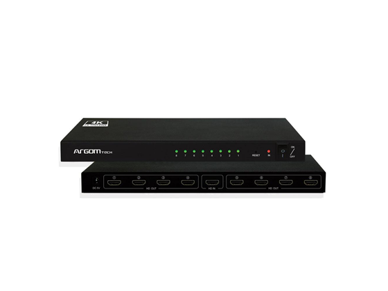 SPLITTER ARGOM HDMI  8 PUERTOS SALIDA Y 1 PUERTO ENTRADA  4K HD,  MAX RES. 3840X2160P A 60HZ, 6.5GBPS 225MHZ (ARG-AV-5118)