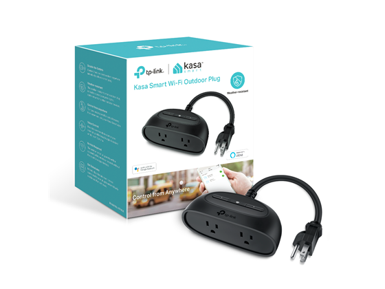 TOMACORRIENTE SMART WIFI TP-LINK (KASA) EXTERIOR 2 SALIDAS, PROGRAMABLE PARA ENCENDIDO Y APAGADO POR APLICACION, ALERTA POR APLICACIÓN, IP64 (KP400)