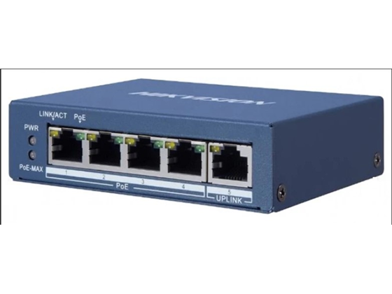 SWITCH 4 HIKVISION, NO ADMINISTRABLE, 4 PUERTOS X POE, 1 PUERTO  X RJ45, CARCASA DEL METAL