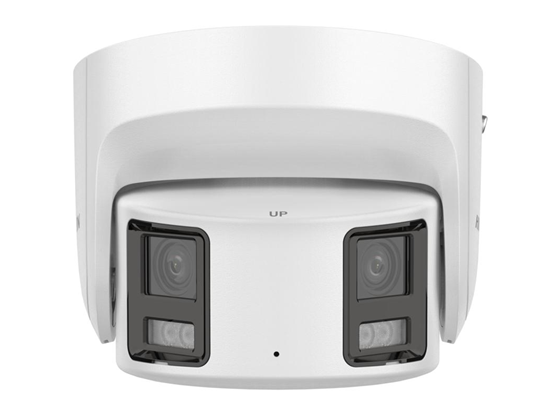 CAMARA DE VIGILANCIA HIKVISION TURRET IP PANORÁMICA 8 MEGAPÍXEL,2 LENTES 4 MM (180°) ,IMAGEN A COLOR 24/7 (COLORVU), POE , WDR 130°, IP67, ACUSENSE, LUZ ESTROBOSCÓPICA Y ALARMA AUDIBLE