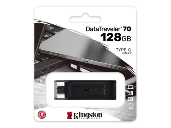 MEMORIA USB TIPO C 128GB KINGSTON, 3.2 GEN 1 DATA  USB-C TRAVELER 70 KINGSTON, COLOR NEGRO.