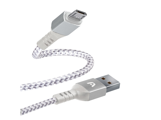 CABLE ARGOM TIPO-A 2.0 A MICRO USB , 1.8M/6.0FT, NYLON TRENZADO, FLEXIBLE, BLANCO.