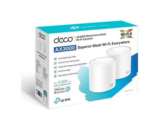 ROUTER DECO-X50 (2PACK) TP-LINK, 1167, 802.11AX, 5 GHZ, WI-FI 6 MESH AI AX3000. ADECUADO PARA STREAMING EN 4K