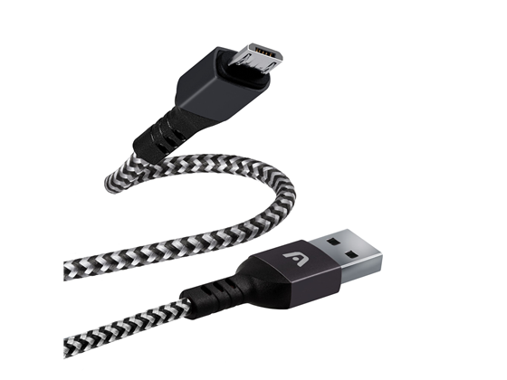 CABLE ARGOM TIPO-A 2.0 A MICRO USB , 1.8M/6.0FT, NYLON TRENZADO, FLEXIBLE, NEGRO.