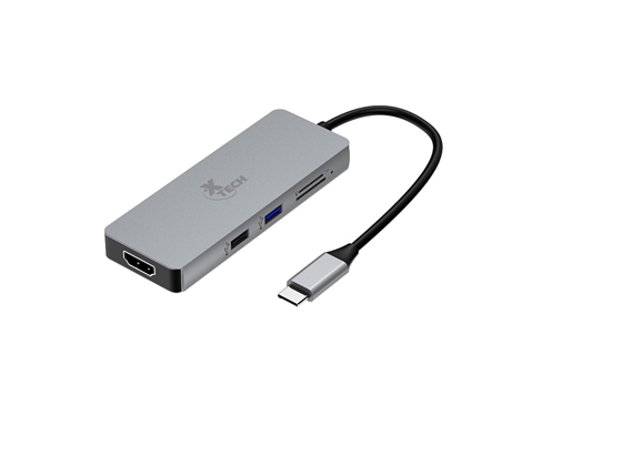 HUB USB-C XTECH MULTIPUERTOS 5 EN 1, 1X HDMI HEMBRA 4K, 2X USB-A (2.0 / 3.0), LECTOR DE TARJETA SD Y MICRO SD (XTC-564)
