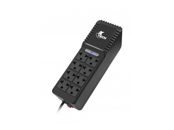 REGULADOR DE VOLTAJE XTECH CON 8 TOMAS (4 CON PROTECCION), 1000VA, 500 WATTSS NEGRO