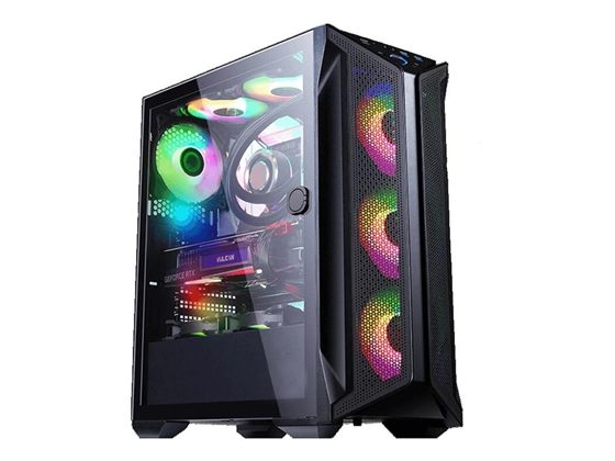 CASE MYO GAMING MID TOWER, 4 VENTILADORES ARGB, 3 DELANTERO Y 1 TRASERO, MYO-Y200, VENTILADOR DE ARCO IRIS, 2X USB 3.0, 1X 3.5" AUDIO, PUERTO DE AUDIO, PANEL LATERAL DE CRISTAL TEMPLADO, SIN SUMINISTRO DE ENERGÍA.