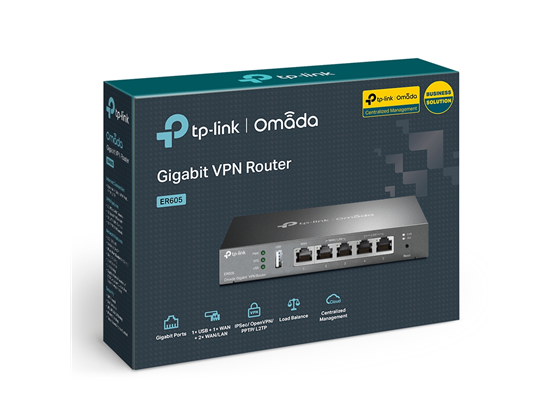 ROUTER TP-LINK SAFESTREAM™ ER605 OMADA VPN, MULTIWAN WAN, 2 GIGABIT LAN/WAN PORTS + 2 GIGABIT LAN PORTS + 1 GIGABIT WAN PORT, LOAD BALANCE FUNCTION.
