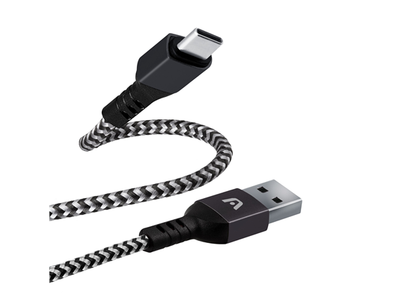 CABLE TIPO-C A USB 2.0 ARGOM, 6 PIES, NYLON TRENZADO, FLEXIBLE, NEGRO.