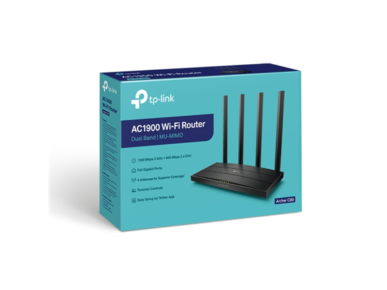 ROUTER INALÁMBRICO TP-LINK  DE DOBLE BANDA AC1900 MU-MIMO 3X3, 802.11AC WAVE2 WI-FI 5– 1300 MBPS EN LA BANDA DE 5 GHZ Y 600 MBPS EN LA BANDA DE 2.4 GHZ.