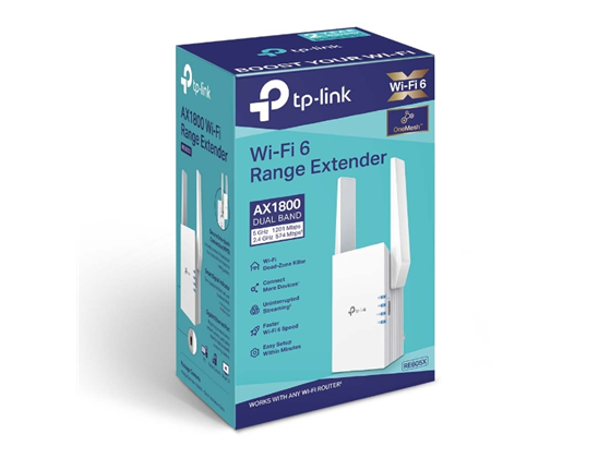 REPETIDOR DE RED TP-LINK RE605X, AX1800, WI-FI 6 (802.11AX), DOBLE BANDA, CONFIGURACIÓN FÁCIL, MEJORA LA COBERTURA DE TU RED INALÁMBRICA, PUERTOS GIGABIT, IDEAL PARA HOGARES