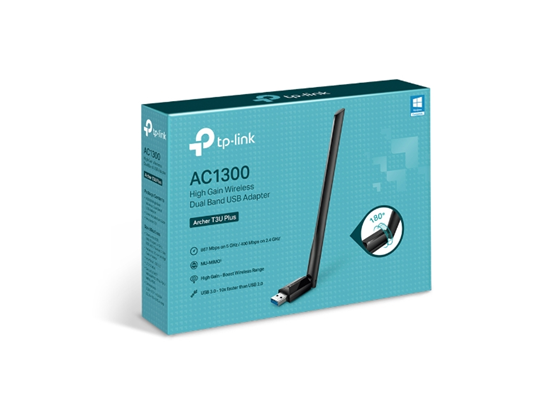 ADAPTADOR USB INALÁMBRICO TP-LINK ARCHER T3U PLUS, AC1300, WI-FI 5 (802.11AC), DOBLE BANDA, PUERTO USB 3.0, COMPATIBLE CON WINDOWS Y MAC, ALTA VELOCIDAD Y ESTABILIDAD PARA JUEGOS Y STREAMING.