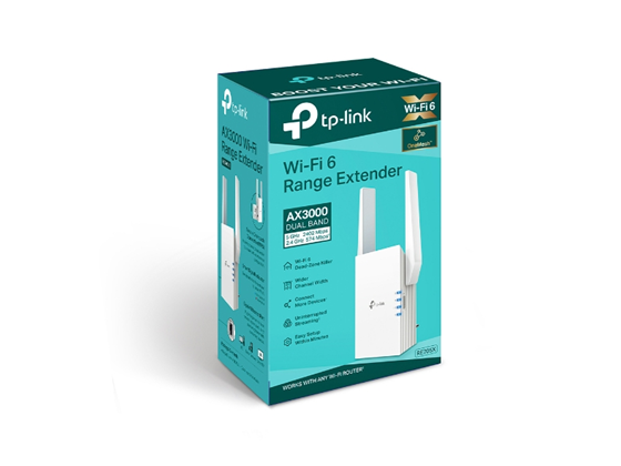 REPETIDOR TP-LINK RE705X, AX3000, WI-FI 6 (802.11AX), HASTA 3.0 GBPS (574 MBPS EN 2.4 GHZ + 2402 MBPS EN 5 GHZ), DISEÑADO PARA EXTENDER LA COBERTURA EN HOGARES COMPLETOS, DOBLE BANDA 2.4 GHZ Y 5 GHZ, COMPATIBLE CON ONEMESH Y EASYMESH