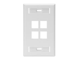 JACK WALL FACEPLATE LEVITON,  SALIDAS 4, BLANCA, CON WINDOWS ID.