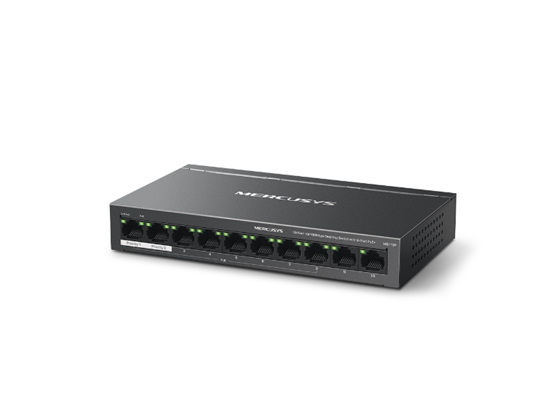 SWITCH 10 PUERTOS TP-LINK MERCUSYS MS110P, NO ADMINISTRABLE/DESKTOP, 10 PUERTOS 10/100MBPS CON 8 PUERTOS POE+ (PRESUPUESTO DE ENERGÍA POE DE 65W),2 PUERTOS UPLINK