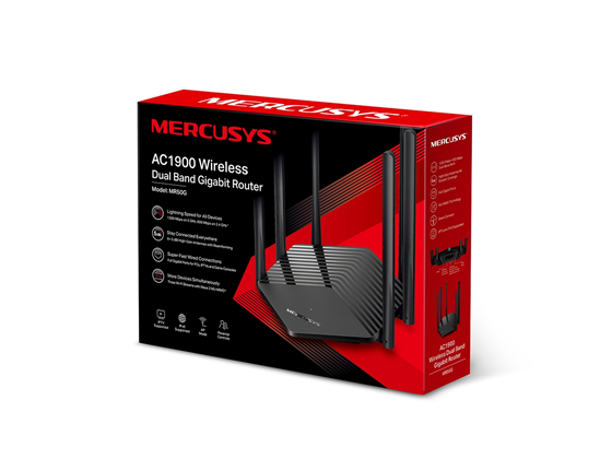 ROUTER WIRELESS TP-LINK MERCUSYS MR50G AC1900, 2.4GHZ/600MBPS, 5GHZ/1300MBPS, 1 PUERTO WAN GIGABIT + 2 PUERTOS LAN GIGABIT, IEEE 802.11AC/A/B/G/N, MU-MIMO 3X3, SMART CONNECT, 6 ANTENAS EXTERNAS DE ALTA GANANCIA.