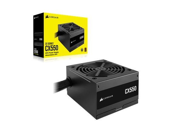 POWER SUPPLY CORSAIR CX550, 550W 80 PLUS BLACK, NO MODULAR, CONECTORES PCI-E X2, SATA X3, PATA X2, COLOR NEGRO