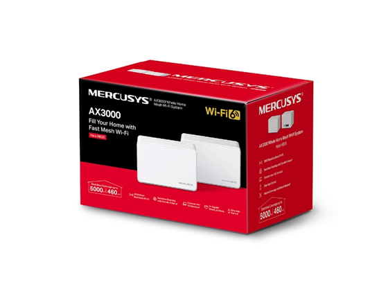ROUTER HALO H80X (2-PACK) TP-LINK MERCUSYS, 3000 MBPS, 802.11AX, 5 GHZ, WI-FI MESH AX3000, 3 PUERTOS GIGABIT POR UNIDAD. IDEAL PARA HOGARES DE HASTA 460?M² Y CONEXIONES ESTABLES EN MÁS DE 150 DISPOSITIVOS
