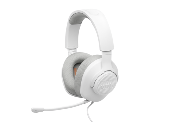 AUDÍFONO JBL QUANTUM 100M2, 3.5MM JACK, DRIVER 40MM, AUDIO ENVOLVENTE, COMPATIBLE CON WINDOWS SONIC, MICRÓFONO DESMONTABLE, ON-EAR, JBL QUANTUM SOUND, MULTIPLATAFORMA, 32 OHMS, COLOR BLANCO.