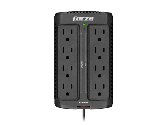 REGULADOR DE VOLTAJE FORZA 900VA - 450 WATTS, REGLETA DE 8 SALIDAS, 110V, INDICADORES LED DE ESTADO, FVR-9001M.