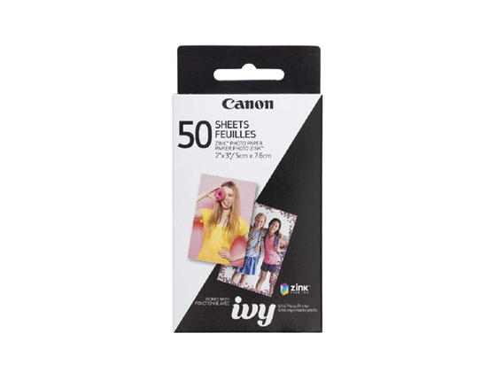 PAPEL FOTOGRAFICO FORMATO TARJETA CANON IVY ZINK, 50 HOJAS, 5 × 7.6 CM