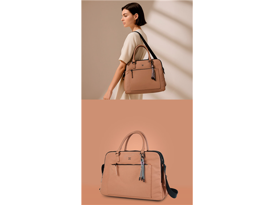 BULTO DE NOTEBOOK KLIP XTREME 13.1" VAL BRIEFCASE, TIPO CARTERA (MUJER), PARA HOMBRO Y DE MANO, 4 ZIPPER, 1 MAGNETICO, 3X BOLSILLOS INTERIOR CON PROTECCION PARA CUIDAR EL CONTENENIDO, RESISTENTE AL AGUA, BEIGE (KLB-850)