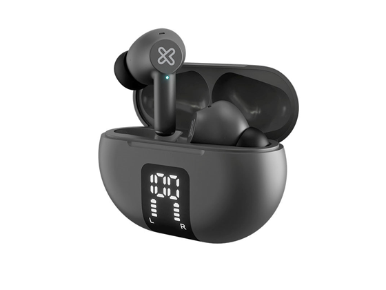 AUDIFONO CON MICROFONO KLIPX XTREME EDGEBUDS, BLUETOOTH 5.4, HASTA 5.5 HORAS DE REPRODUCCION, CANCELACION ACTIVA DE RUIDO, RESISTE SALPICADURA DE SUDOR Y AGUA, ESTUCHE CON BATERIA E INDICARDOR DE PORCENTAJE, NEGRO (KTE-755BK)