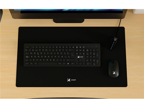TECLADO MOUSE XTECH COMBO CON MOUSE PAD Y HUB USB 4 PUERTOS, WIRELESS, OPTICAL MOUSE, ESPAÑOL. NEGRO