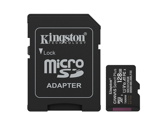MEMORIA MICROSD 128GB KINGSTON, CLASE 10 UHS-1, A1, INCLUYE ADAPTADOR SD.