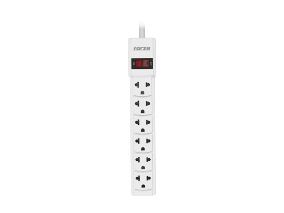 PROTECTOR REGLETA FORZA, 6 SALIDAS 110V/15A/2220W, BREAKER, BLANCA, INTERRUPTOR ILUMINADO.