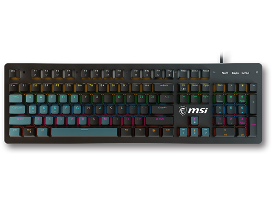 TECLADO MSI FORGE GK300 BLUE US, GAMING, SWITCHES MECANICOS AZUL, USB 2.0, CABLE 1.5M, LED RGB, TECLADO NUMERICO, 26 TECLAS ANTI-GHOSTING, IDIOMA INGLES, WINDOWS 11, COLOR NEGRO
