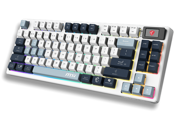 TECLADO MSI FORGE GK600 TKL W SKY US, WIRELESS 2.4 GHZ, SWITCHES MECANICO LINEAL, CABLE 1.8M (USB 2.0), LED RGB, 26 TECLAS ANTI-GHOSTING, IDIOMA INGLES, WINDOWS 11/MACOS 11, COLOR BLANCO/AZUL