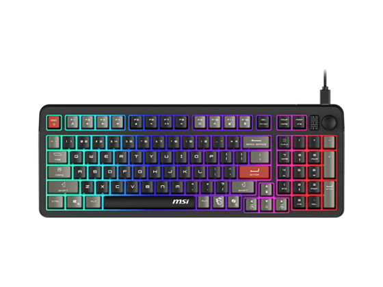 TECLADO MSI FORGE GK110 US, GAMING, SWITCHES MENBRANA, USB 2.0, CABLE 1.5M (USB-A TO C), LED RGB, RUEDA DE VOLUMEN DEDICADA, TECLADO NUMERICO, 26 TECLAS ANTI-GHOSTING, IDIOMA INGLES, WINDOWS 11, COLOR NEGRO