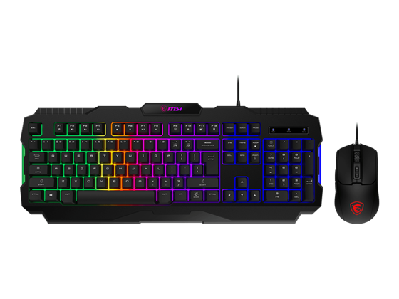COMBO MOUSE TECLADO MSI FORGE GK100 COMBO US, SENSOR OPTICO MOUSE, 6400 DPI, 7 BOTONES, SWITCHES MENBRANA TECLADO, USB 2.0, CABLE 1.5M, LED RGB, 19 TECLAS ANTI-GHOSTING, IDIOMA INGLES, WINDOWS 10, COLOR NEGRO