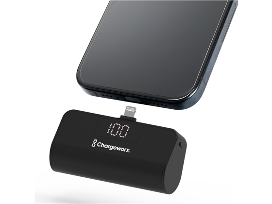 CARGADOR MOVIL (MINI POWER BANK) CHARGEWORX, 5,000MAH, 10W, COMPATIBLE CON IPHONES, LIGHTNING, COLOR NEGRO
