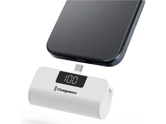CARGADOR MOVIL (MINI POWER BANK) CHARGEWORX, 5,000MAH, 10W, COMPATIBLE CON ANDROID, USB-C. COLOR BLANCO