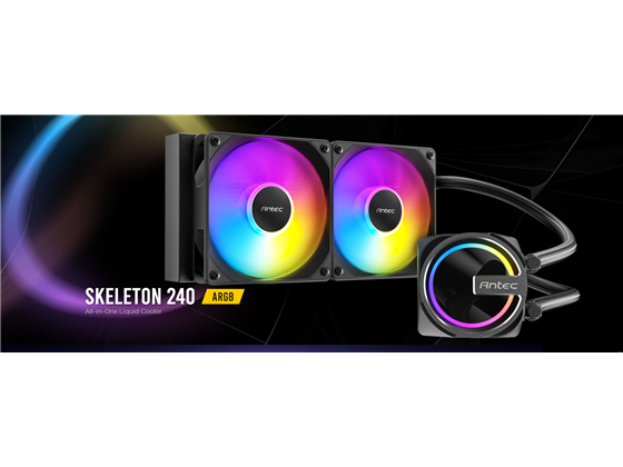 ABANICO PARA CPU ANTEC SKELETON-240 ARGB (LIQUID COOLING) 240MM, INCLUYE DOS ABANICOS ARGB PWM DE 120MM HASTA 2000 RPM, DISEÑO DE LA BOMBA SKELETON-FRAME CON BASE DE COBRE, COMPATIBLE CON SOCKETS INTEL LGA 1700, 1200, 115X, SOCKET AMD AM5, AM4.