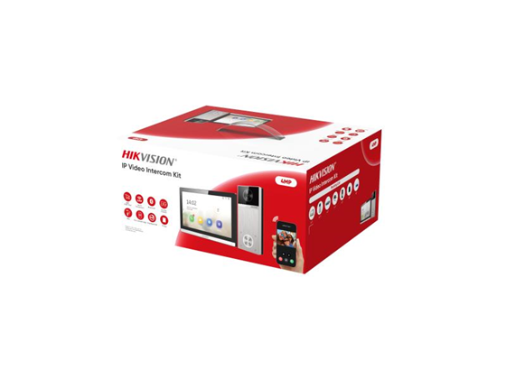 VIDEOPORTERO HIKVISION - KIT VIDEO INTERCOM IP CAMARA 4MP, PANTALLA 7", IP65, WIFI, PROTOCOLO DE RED TCP/IP, SIP, RTSP, INCLUIDO: DS-KH6350-WTE1 X 1 DE 7", DS-KV6114-MWBE1 X1, CONMUTADOR POE 4 PUERTOS X1, DS-KABV6114-RS X1, FUENTE DE ALIMENTACION × 1, TARJETA TF DE 32 GB X1, TARJETA DE ADMINISTRADOR X1, LLAVERO X 5
