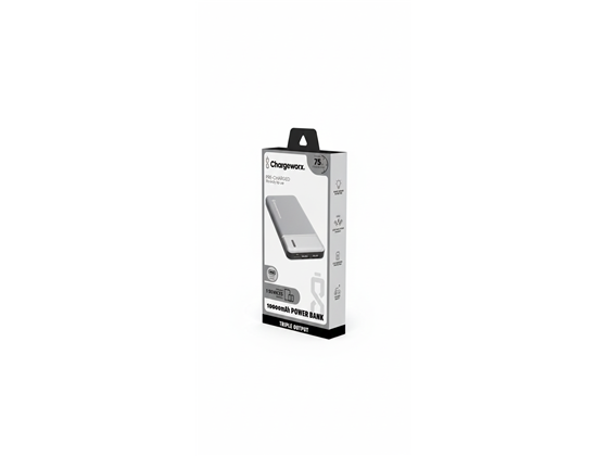 CARGADOR MOVIL (POWER BANK), CHARGEWORX 10000MAH, LED INDICATOR, SWITCH ON/OFF, 75 HR,  USB/MICRO-USB. (PLATEADO)