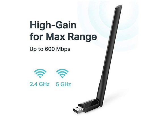 ADAPTADOR DE RED USB WIFI TP-LINK AC600 ARCHER T2U PLUS, 2.4GHZ/200MBPS, 5.0GHZ/433MBPS, 802.11AC/B/G/N, DUAL BAND, ANTENA DE ALTO ALCANCE