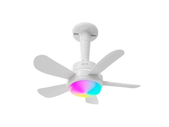 ABANICO SMART NEXXT CON LUCES LED PARA SOCALO DE LA LUZ, WIFI, LUZ RGB, CONTROL REMOTO Y COMPATIBLE ALEXA, GOOGLE HOME Y SIRI, PERSONALIZABLE CON LA APP NEXXT HOME, 6 VELICIDADES, COLORES Y BRILLO AJUSTABLE, INCLUYE EXTENSION PARA EL SOCALO.