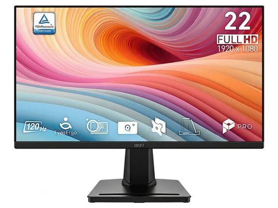 MONITOR MSI PRO PRO MP225 E12VL, 22", 120 HZ, VA PANEL, FHD, 1920 X 1080, 1X HDMI, 1X VGA TECNOLOGIA EYESERGO, EYE CARE PANEL