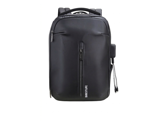 BULTO PARA LAPTOP  BESTLIFE 15.6" TIPO MOCHILA, IMPERMEABLE, CONECTOR RETRACTIL 3 EN 1 CON USB, USB-C Y LIGHTNING, COMPARTIMENTO PRINCIPAL ANTIRROBO, BOLSILLOS DELANTEROS Y BOLSILLO OCULTO,  NEGRO