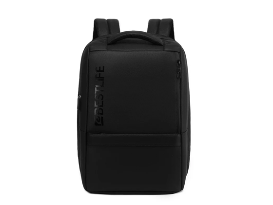 BULTO DE NOTEBOOK BESTLIFE 15.6" TIPO MOCHILA DE VIAJE, COMPARTIMENTO PRINCIPAL HASTA 180º, IMPERMEABLE, BOLSILLOS DELANTEROS Y BOLSILLO OCULTO, CONECTOR USB-A PARA CARGA, NEGRO (BB-3929BK-15.6)