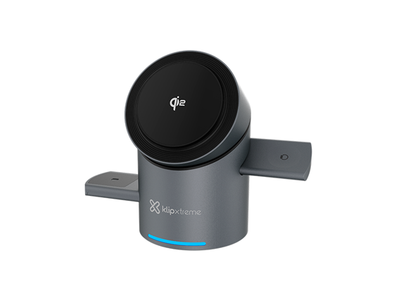 CARGADOR INALAMBRICO KLIP XTREME POWER DESK SPIN, 3 EN 1, CARGA RAPIDA, MAGNETICO, 15W, HASTA 3 DISPOSITIVOS SIMULTANEOS (IPHONE - ANDRIOD), APPLE WATCH, AIRPOD (KDC-400)