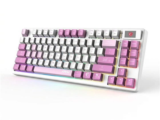 TECLADO MSI FORGE GK600 TKL W VIOLET US, WIRELESS 2.4 GHZ, SWITCHES MECANICO LINEAL, CABLE 1.8M (USB 2.0), BLUETOOTH,  LED RGB, FULL TECLAS ANTI-GHOSTING, IDIOMA INGLES, WINDOWS 11/MACOS 11, COLOR BLANCO/VIOLETA