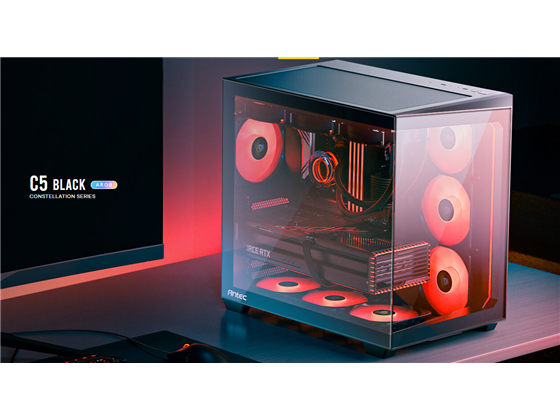 [C5-ARGB] CASE GAMING ANTEC C5 ARGB CONSTELLATION SERIES MID-TOWER. COLOR NEGRO. DISEÑO DE DOBLE CÁMARA PARA GESTIÓN DE CABLES Y REFRIGERACIÓN ÓPTIMA. PANELES FRONTAL Y LATERAL DE VIDRIO TEMPLADO PARA VISTA PANORÁMICA DE 270°. SOPORTA PLACAS BASE E-ATX, ATX, MICRO-ATX E ITX. INCLUYE DOS VENTILADORES ARGB DE 140MM PREINSTALADOS EN EL COSTADO. CONECTIVIDAD FRONTAL: DOS PUERTOS USB 3.0, UN PUERTO USB TIPO-C Y UN PUERTO DE AUDIO HD. GESTIÓN DE CABLES: 90MM EN LA CÁMARA TRASERA. ALTURA MÁXIMA DISIPADOR CPU: 175MM. LONGITUD MÁXIMA GPU: 440MM. CAPACIDAD PARA CUATRO UNIDADES DE 3.5" Y CINCO DE 2.5". FUENTE DE PODER ATX (HASTA 240MM). FILTROS DE POLVO REMOVIBLES SUPERIOR, INFERIOR Y LATERAL.