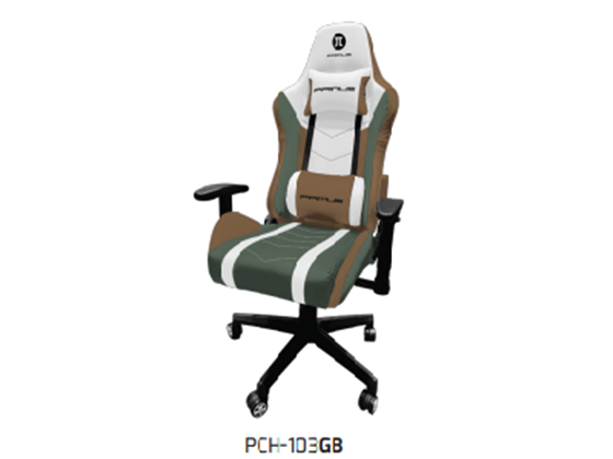 SILLA GAMING PRIMUS THRONO, DE PVC TIPO PIEL, ESPALDAR ALTO AJUSTABLE, REPOSO DE BRAZOS, ESPALDA Y CABEZA, ALTURA AJUSTABLE Y BASE CON RUEDAS ROBUSTAS, VERDE / MARRON (PCH-103GB)