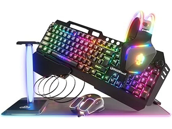 [GAM-GCMB300BK] TECLADO KIT PRO GAMING 6 EN 1, TECLADO LED, MOUSE LED ERGONOMICO, MOUSEPAD, AUDIFONOS LED AJUSTABLES, TIRA LED, BASE PARA AUDIFONOS LED. (GAM-GCMB300BK)