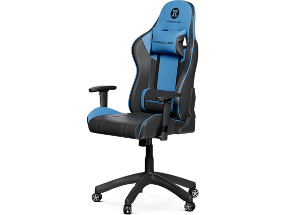 SILLA GAMING PRIMUS THRONO, DE PVC TIPO PIEL, ESPALDAR ALTO AJUSTABLE, REPOSO DE BRAZOS, ESPALDA Y CABEZA, ALTURA AJUSTABLE Y BASE CON RUEDAS ROBUSTAS, NEGRO/AZUL (PCH-103BL)